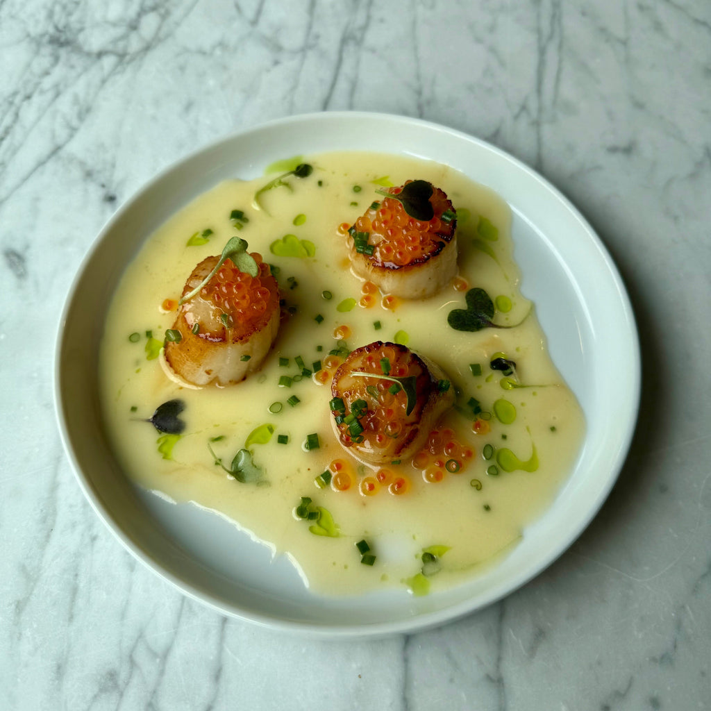 Seared Scallops with Roe Buerre Blanc