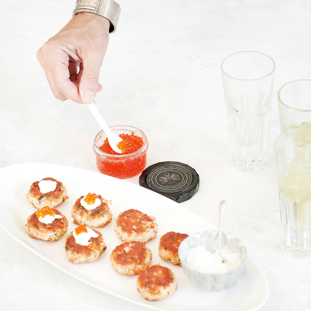 Salmon Cakes with Cucumber-Roe Sauce - The Caviar Co.